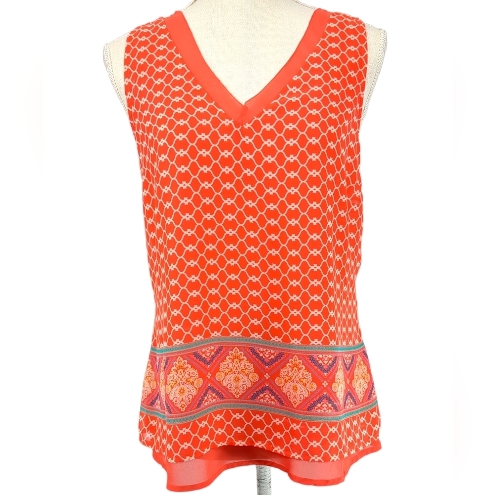 Skies Are Blue Orange Patterned Tank Top